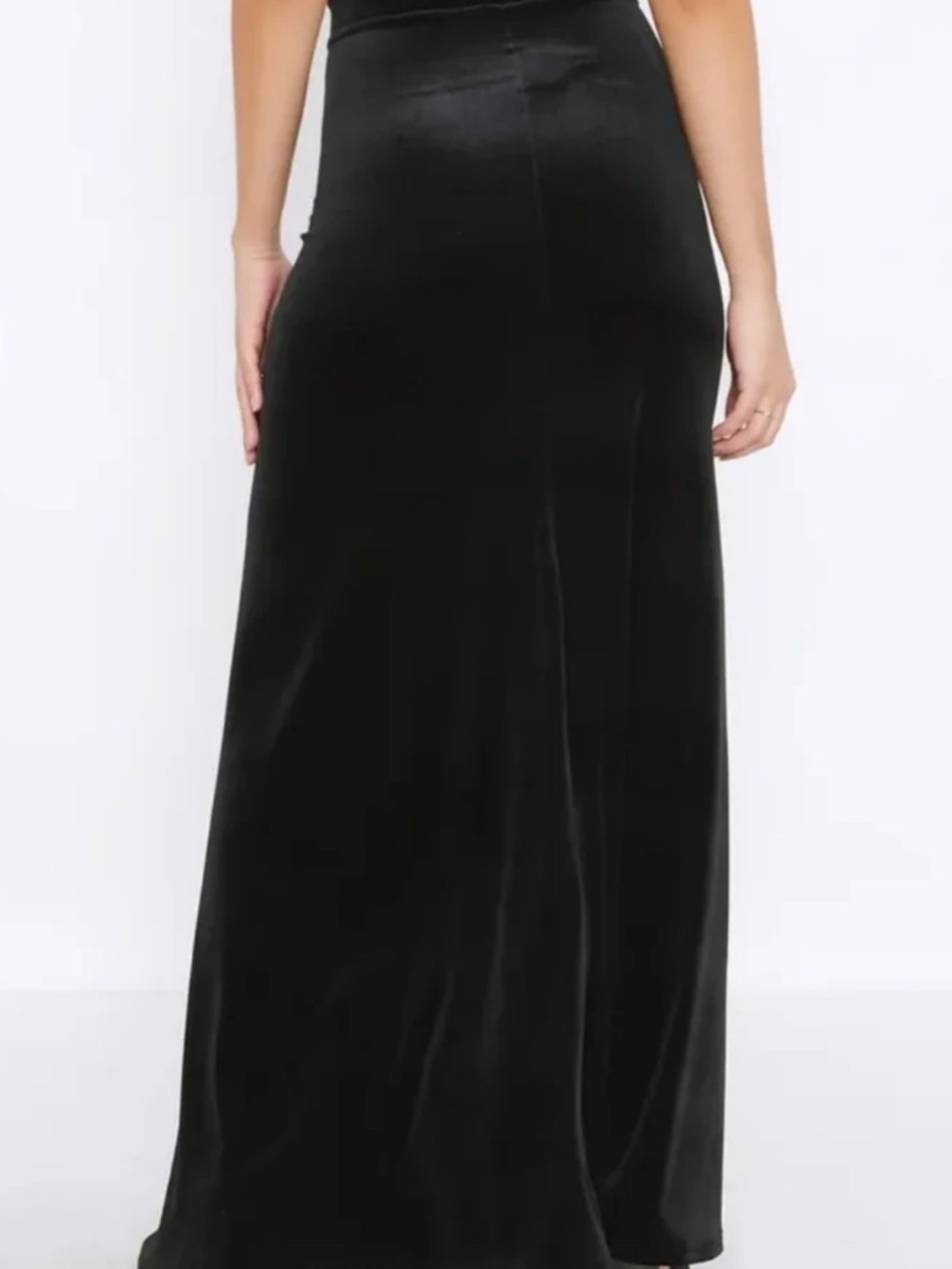 Blackmilk Black Velvet Maxi Skirt with High Thigh Slit - Picture 3 of 4